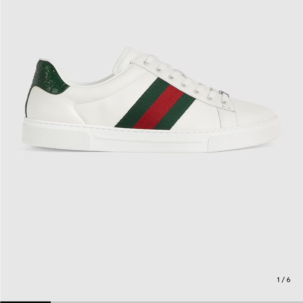 White Gucci Sneakers with Green and Red Stripe